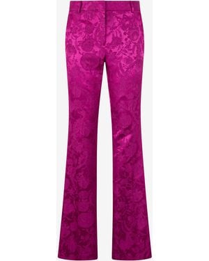 Roberto Cavalli Brocade Flared Trousers With Jacquard Florentine Flowers Motif - Pink