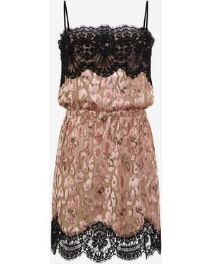 Roberto Cavalli Silk Mini Dress With Lace Inserts - Multicolour