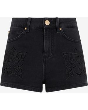 Roberto Cavalli Jeans Shorts With Rose Embroidery - Blue
