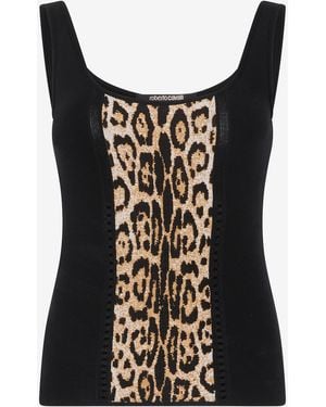 Roberto Cavalli Stretch Top With Jaguar Skin Insert - Black