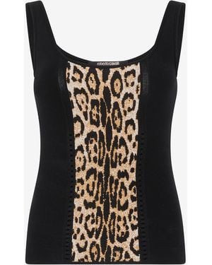 Roberto Cavalli Stretch Top With Jaguar Skin Insert - Black