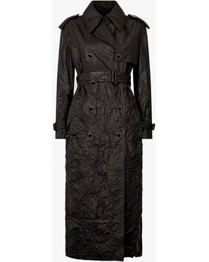 Roberto Cavalli Long Crinkle-Effect Trench Coat - Black