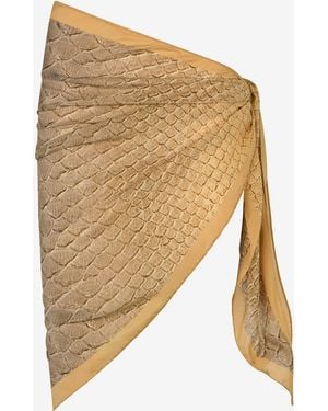 Roberto Cavalli Silk Pareo With And Sand Serpentine Print - Natural