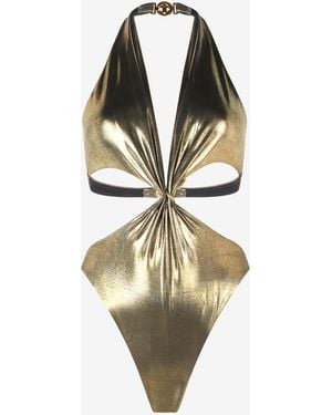 Roberto Cavalli Golden One-Piece Swimsuit With Snake Detail And Cut-Outs - Metallic
