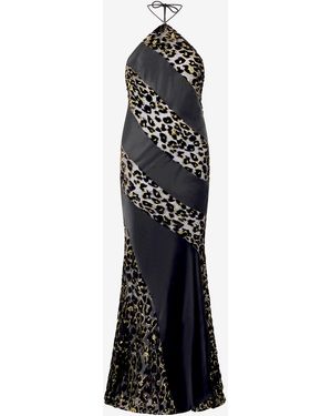 Roberto Cavalli Long See-Through Dress With Leopard Print Pattern - White