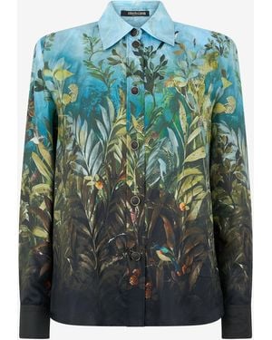 Roberto Cavalli Eden Print Silk Shirt - Green