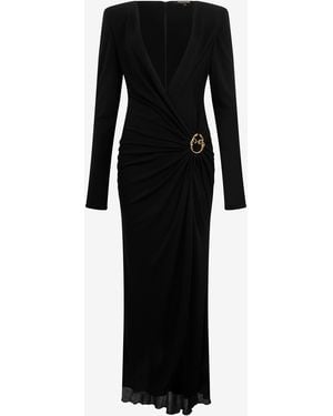 Roberto Cavalli Draped Long Dress With Snake Detail - Black
