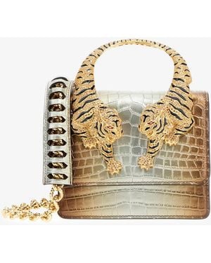 Roberto Cavalli Medium Roar Shoulder Bag With Jewel Tigers - Metallic
