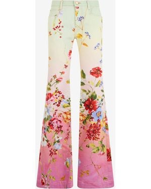 Roberto Cavalli Miami Flowers Print Flare Pants - White