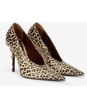 Roberto Cavalli Animal-Print Leather Court Shoes With Snake Detail - Brown