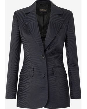 Roberto Cavalli Blazer With Solid-Color Tiger Skin Design - Black