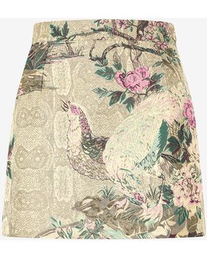 Roberto Cavalli Miniskirt With Oriental Bird Print - Metallic