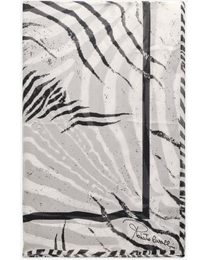 Roberto Cavalli Silk Scarf With Tigress Print - White