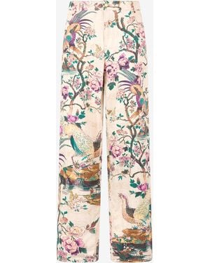 Roberto Cavalli Jeans With Oriental Bird Print - White