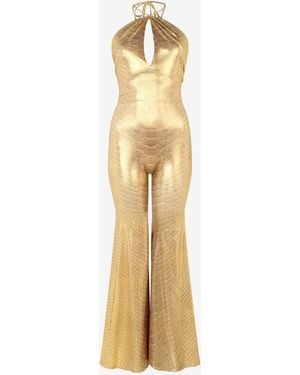 Roberto Cavalli Golden Jumpsuit With Serpentine Print - Metallic