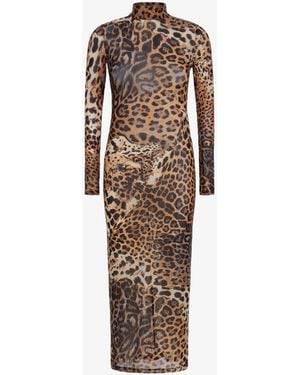 Roberto Cavalli Long Tulle Dress With Jaguar Print - White