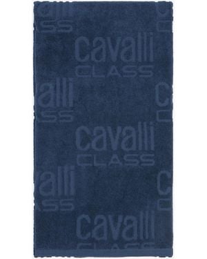 Roberto Cavalli Beach Towel With All-Over Cavalli Class Logo - Blue