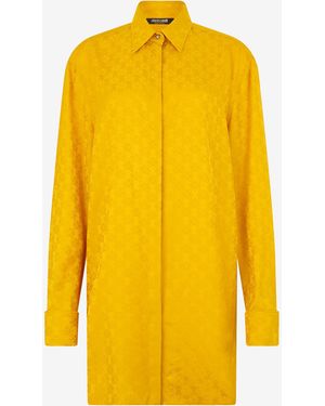Roberto Cavalli Shirt With Mirror Snake Monogram - Yellow