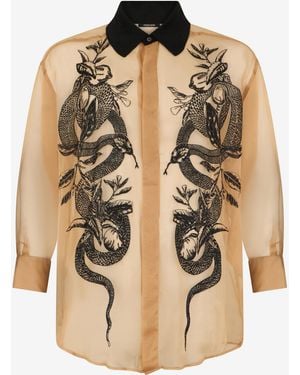Roberto Cavalli Shirt With Snakes - Natural