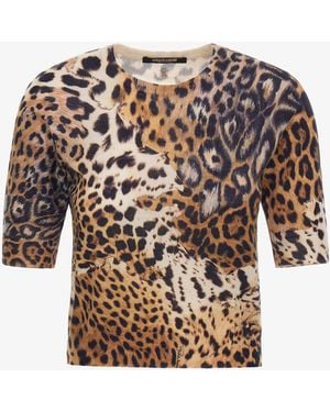 Roberto Cavalli Maglia Manice Corte Con Stampa Malachite - Bianco