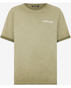 Roberto Cavalli T-Shirt With Back Snake Print - Green