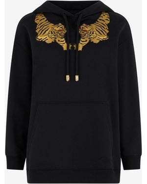 Roberto Cavalli Sweatshirt With Tiger Embroidery - Black