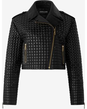Roberto Cavalli Cropped Jacket With 3D-Effect Quilting - Black
