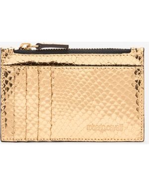 Roberto Cavalli Metallic Snake-Scale Card Holder - Natural