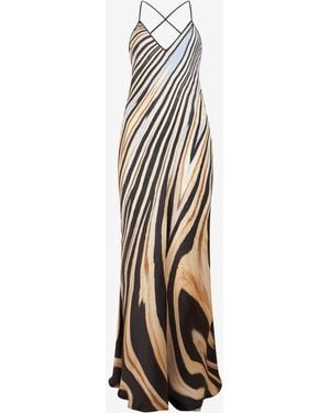 Roberto Cavalli Zebra Print Slip Dress - White