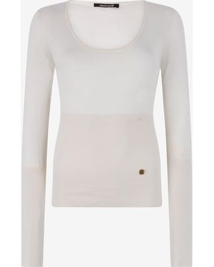 Roberto Cavalli Logo-Plaque Ribbed-Knit Jumper - White