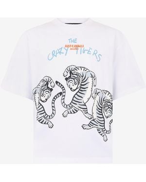 Roberto Cavalli T-Shirt With Printed Tigers - White
