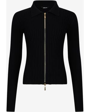 Roberto Cavalli Maglione Nero A Costine Con Zip