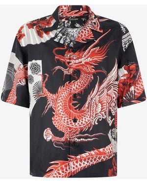 Roberto Cavalli Printed Silk Bowling Shirt - Red