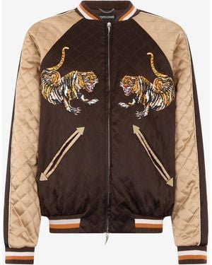 Roberto Cavalli Bomber Jacket With Tigers - Brown