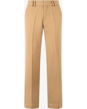 Roberto Cavalli Striped Virgin Wool Trousers - Natural
