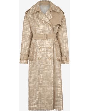 Roberto Cavalli Grid Trench Coat With Belt - Natural