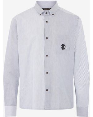 Roberto Cavalli Striped Shirt With Monogram Rc - Blue