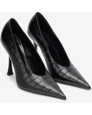 Roberto Cavalli Décolleté Nera Stampa Cocco Con Monogram Rc - Nero