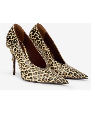 Roberto Cavalli Animal-Print Leather Court Shoes With Snake Detail - Brown