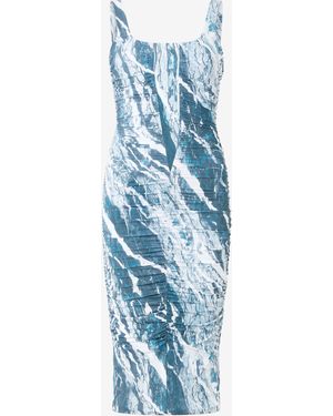 Roberto Cavalli Marble-Print Midi Dress - Blue