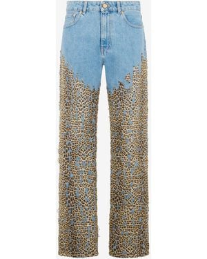 Roberto Cavalli Jeans Anchos De Denim Con Estampado Baby Jaguar - Azul