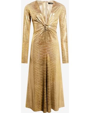 Roberto Cavalli Midi Dress With Serpentine Print - Natural