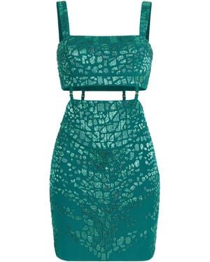 Roberto Cavalli Leopard Bead-Embellished Mini Dress - Green