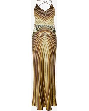 Roberto Cavalli Long Silk Dress With Iside Print - Metallic