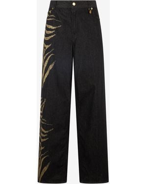 Roberto Cavalli Jeans With Zebra Print On Side - Black