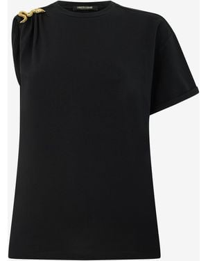 Roberto Cavalli Cotton T-Shirt With Jewel Detail - Black