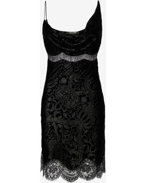 Roberto Cavalli Mini Dress With Lace - Black