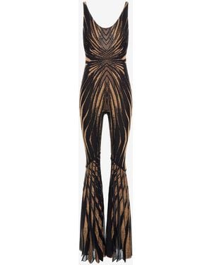 Roberto Cavalli Knit Jumpsuit With Ray Of Print - White
