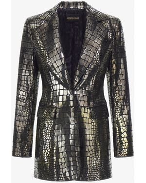 Roberto Cavalli Printed Leather Blazer - Black