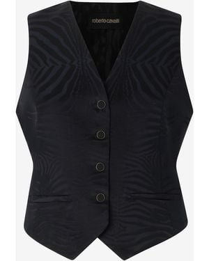 Roberto Cavalli Vest With Solid-Color Tiger Skin Design - Black